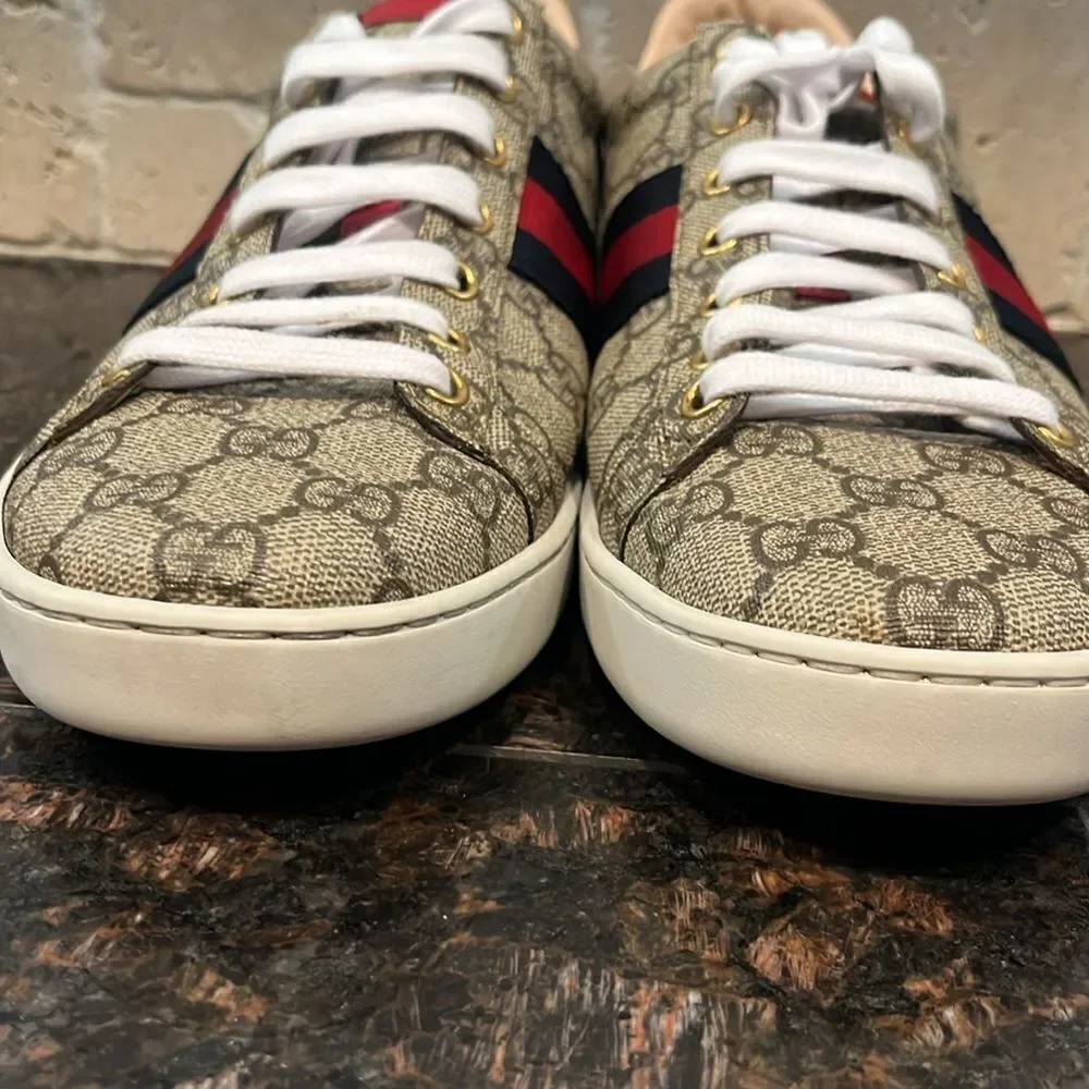 Gucci Men's Monogram Low Top Leather Trim Sneakers size 41.5 Nordstroms